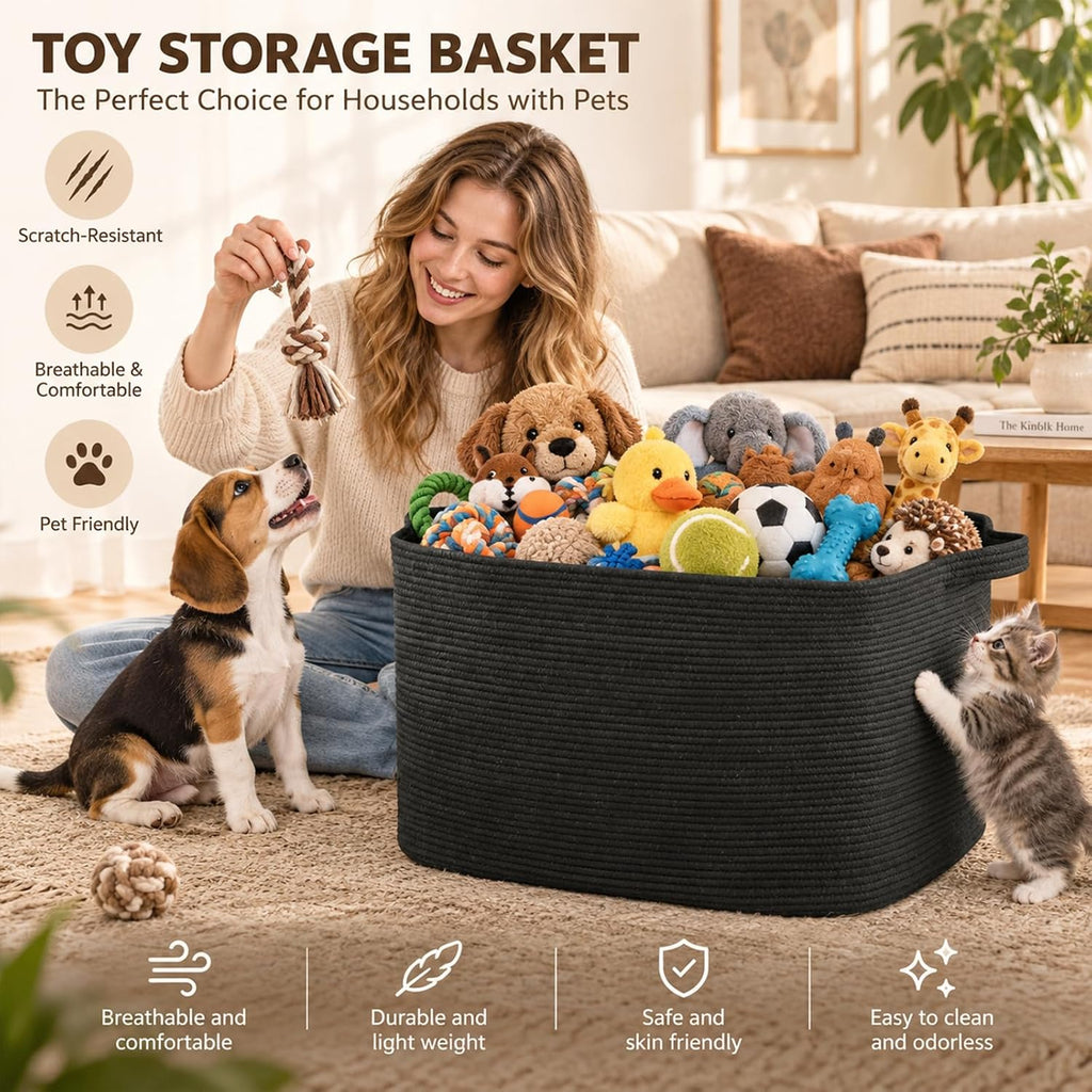 OIASKET 70L Large Blanket Basket, 21.6" x 16.9" x 11.8" Woven Basket