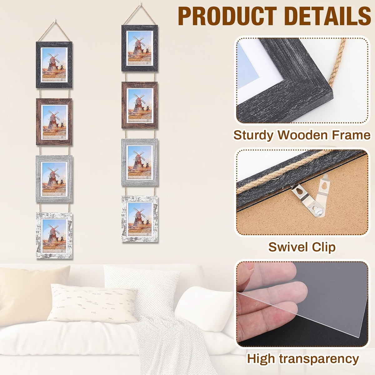 Qunclay 2 Set 4x6 Hanging Collage Picture Frames, Farmhouse Wall Decor