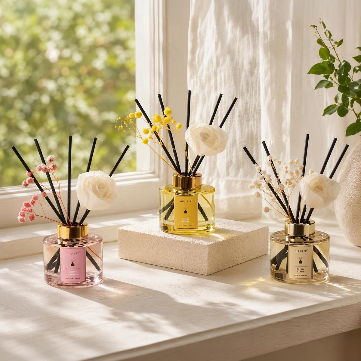 Airkeep Flower Reed Diffuser Set, Citrus Lemon Diffuser Set, 5.07 Fl.oz (150ml), Home Fragrance, Bathroom, Bedroom & Home Décor, Air Freshener