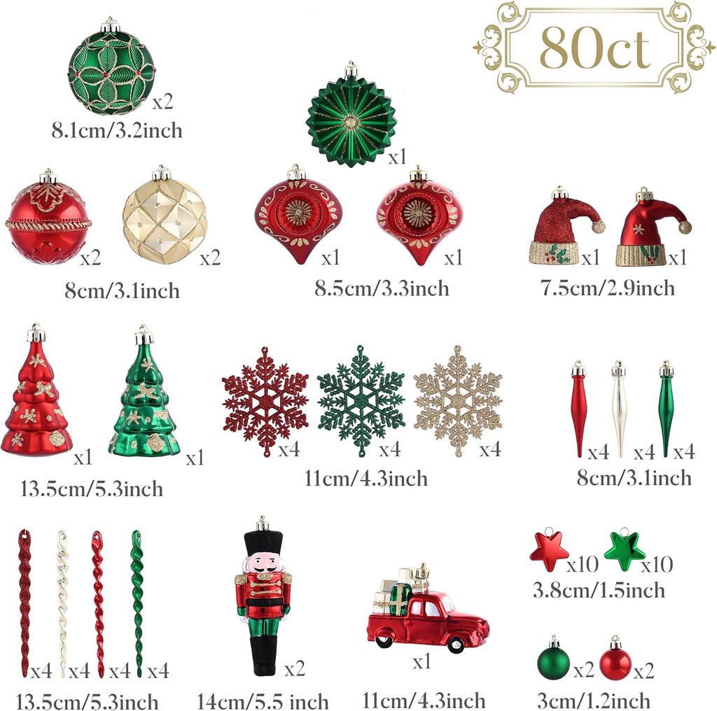 Valery Madelyn 80ct Christmas Tree Decorations Ball Ornaments Set