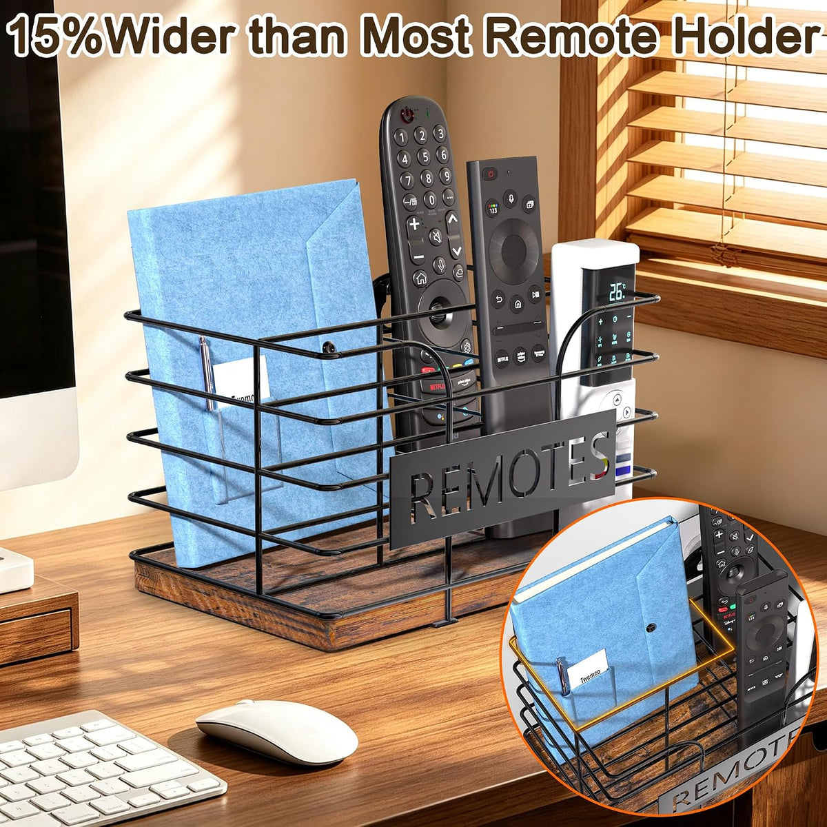 Invech Remote Control Holder Wall Mount, TV Remote Holder for Table, 3 Slot Remote Caddy Organizer with Hook for Living Room Bedroom Office