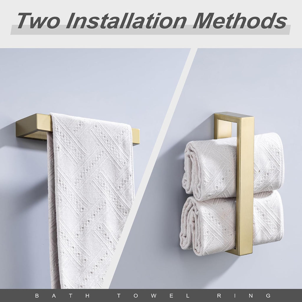 Towel Bar, 9 Inch Hand Towel Holder Wall Mount, Towel Racks for Bathroom Accessories, Stainless Steel Towel Ring Hardware (Brushed Gold, 1 Pack)