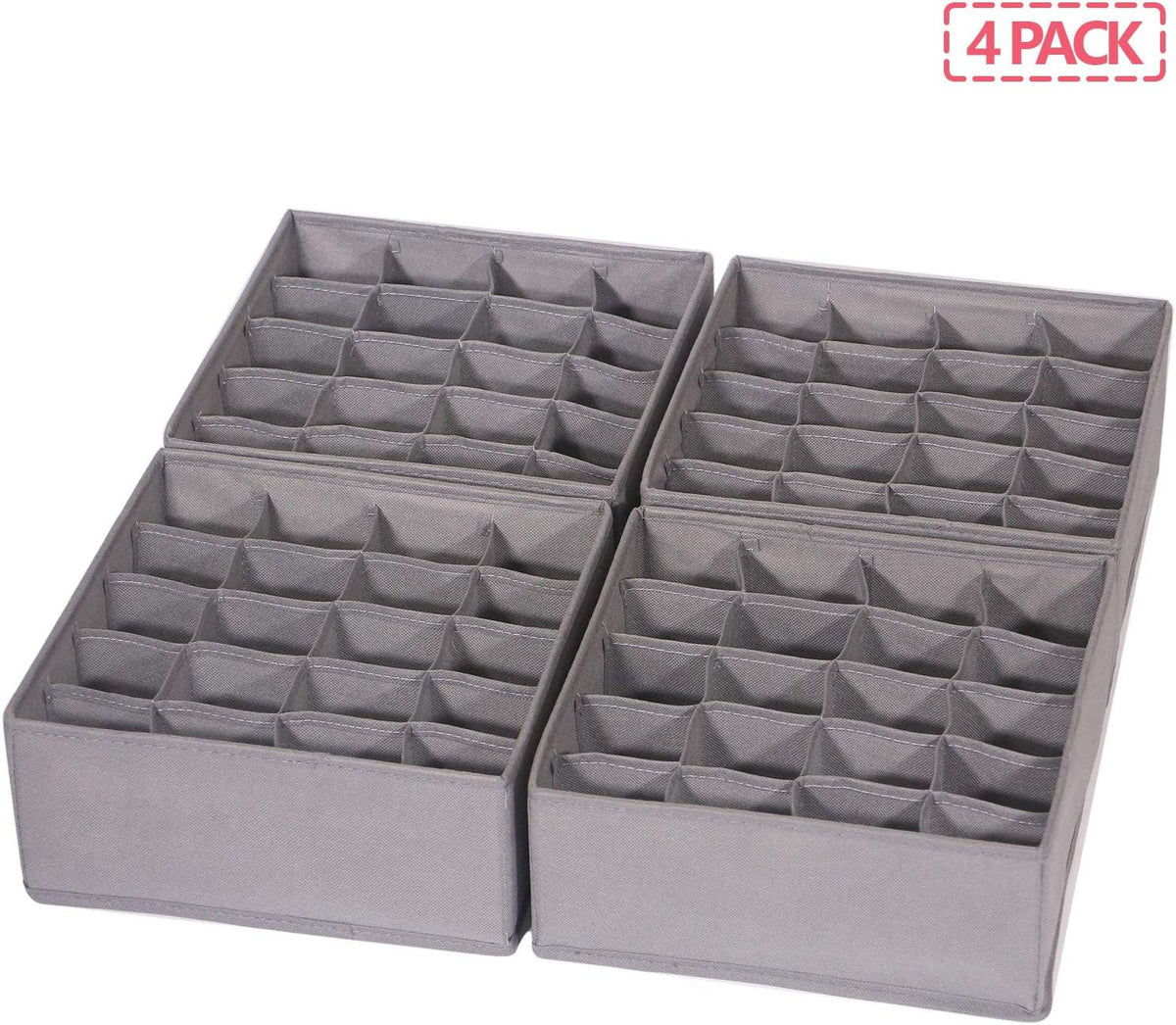 DIOMMELL 4 Pack Foldable Cloth Storage Box Closet Dresser Drawer Organizer Fabric Baskets Bins Containers Divider for Clothes Underwear Socks Lingerie Clothing, M Grey 40-0000