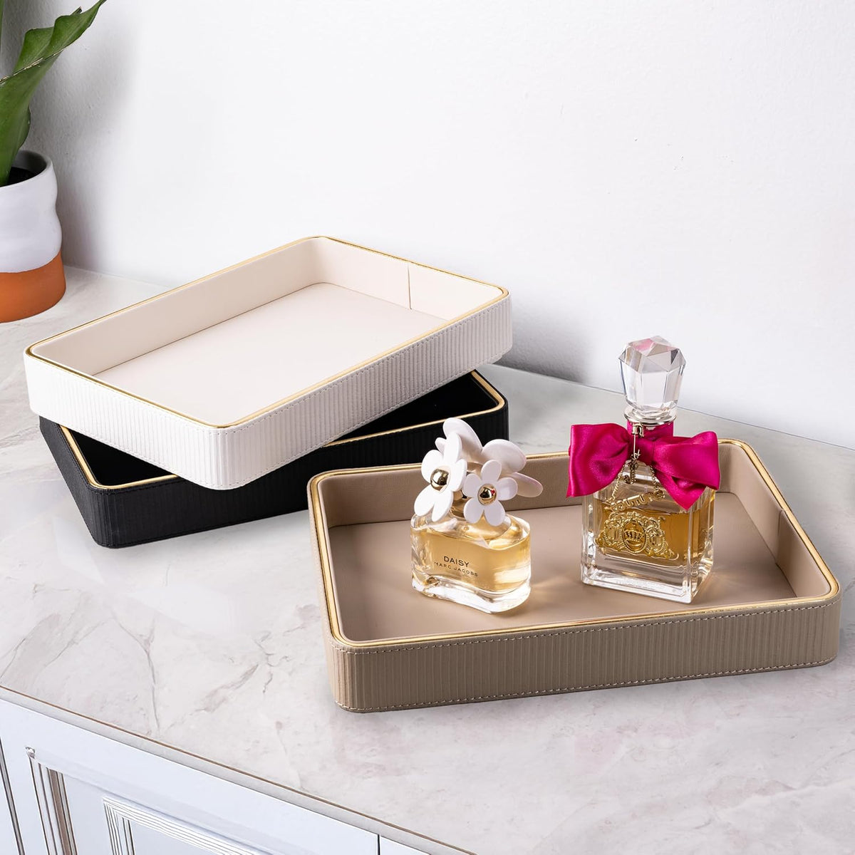 Leather Cologne Organizer Valet Tray for Men| Mens Valet Catch All Tray Key Basket| Leather Organizer Catchall
