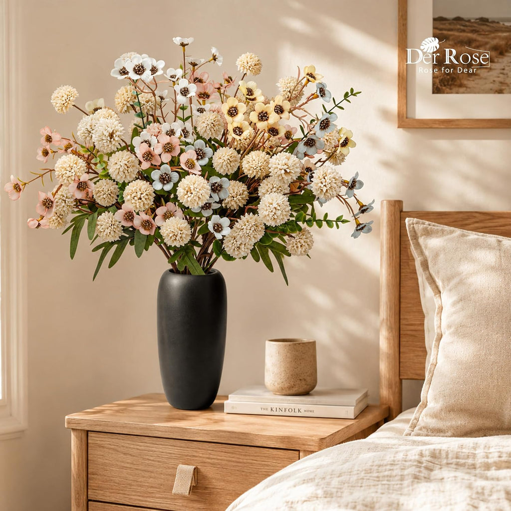 Der Rose Fake Flowers in Vase 20Pcs Champagne Mums for Spring Home Decor