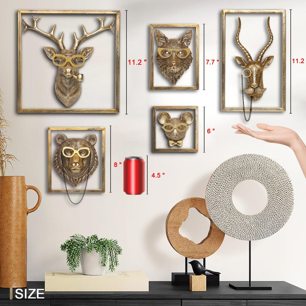 Newinhome Animal Heads Wall Decor (Includes Metal Frame) Resin Animals Sculptures Head Wall Hanging Decoration Gold vintage Wall Sculpture for Living Room Bedroom Office(Rat)