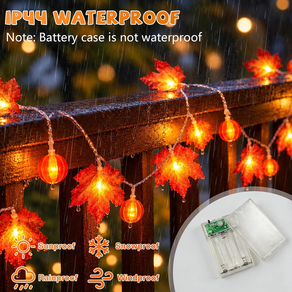 YEGUO 2Pack Fall Garland Lights, 20ft 40LED Maple Leaves with Pumpkin