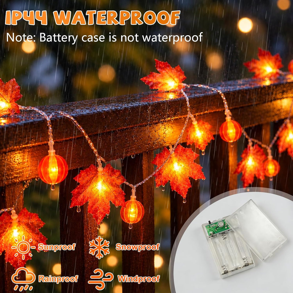YEGUO 2Pack Fall Garland Lights, 20ft 40LED Maple Leaves with Pumpkin