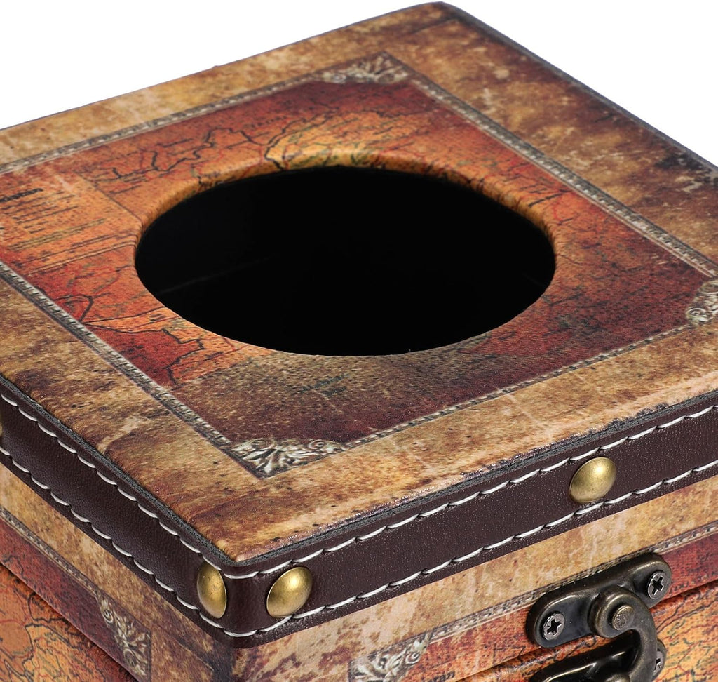 Kokone Rustic Wooden Aesthetic Tissue Box Cover with PU Leather Surface