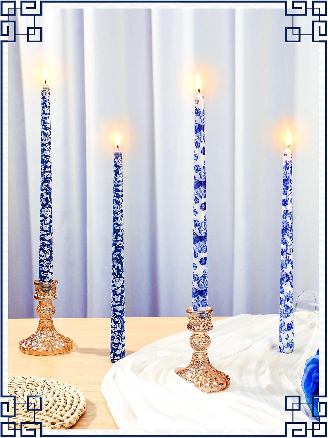 Conelist 12 Pcs 12 Inch Chinoiserie Taper Candles Blue and White Candle