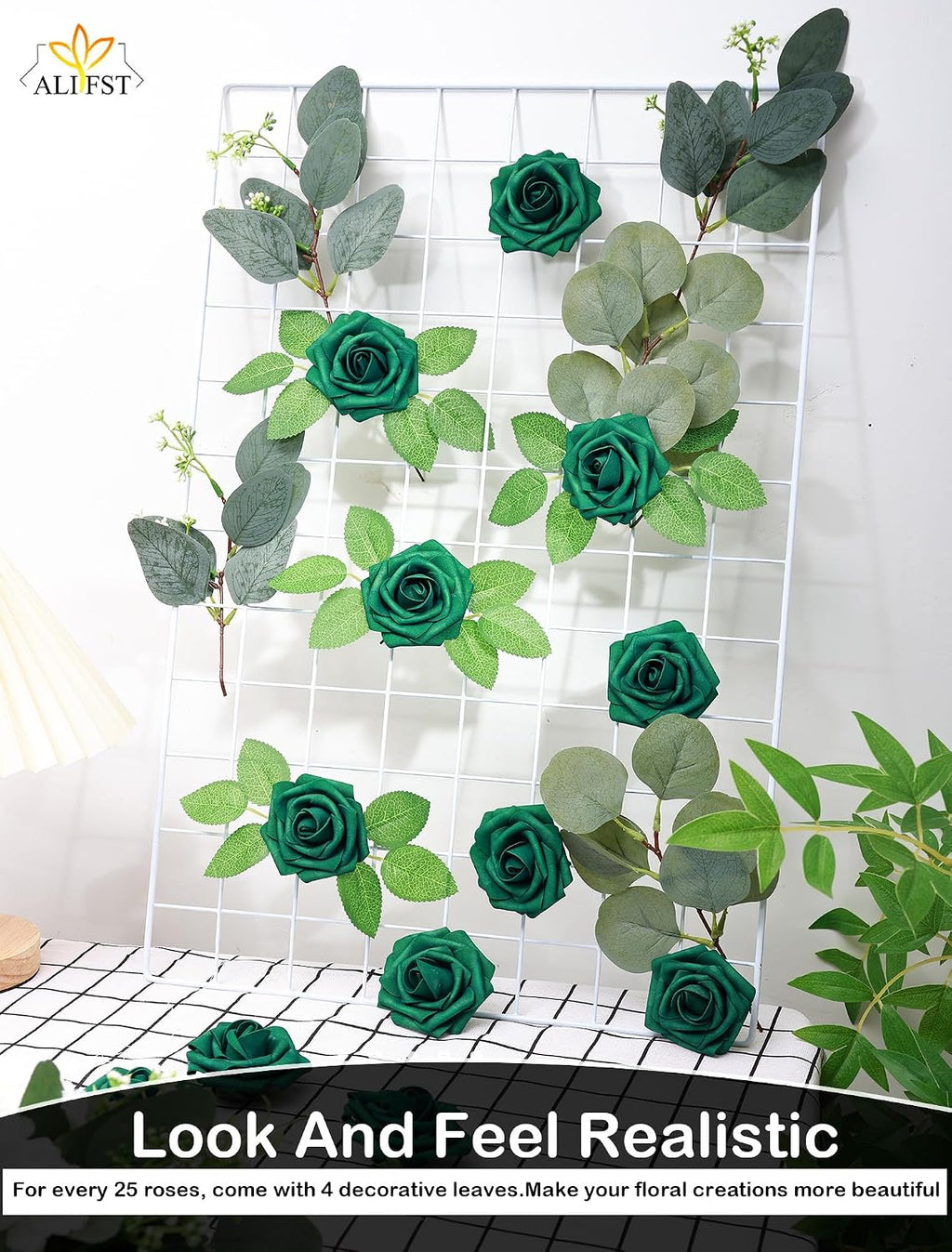 25pcs Artificial Flowers，Real Touch Artificial Foam Roses Decoration DIY for Wedding Bridesmaid Bridal Bouquet Centerpieces Party (25, Army Green)