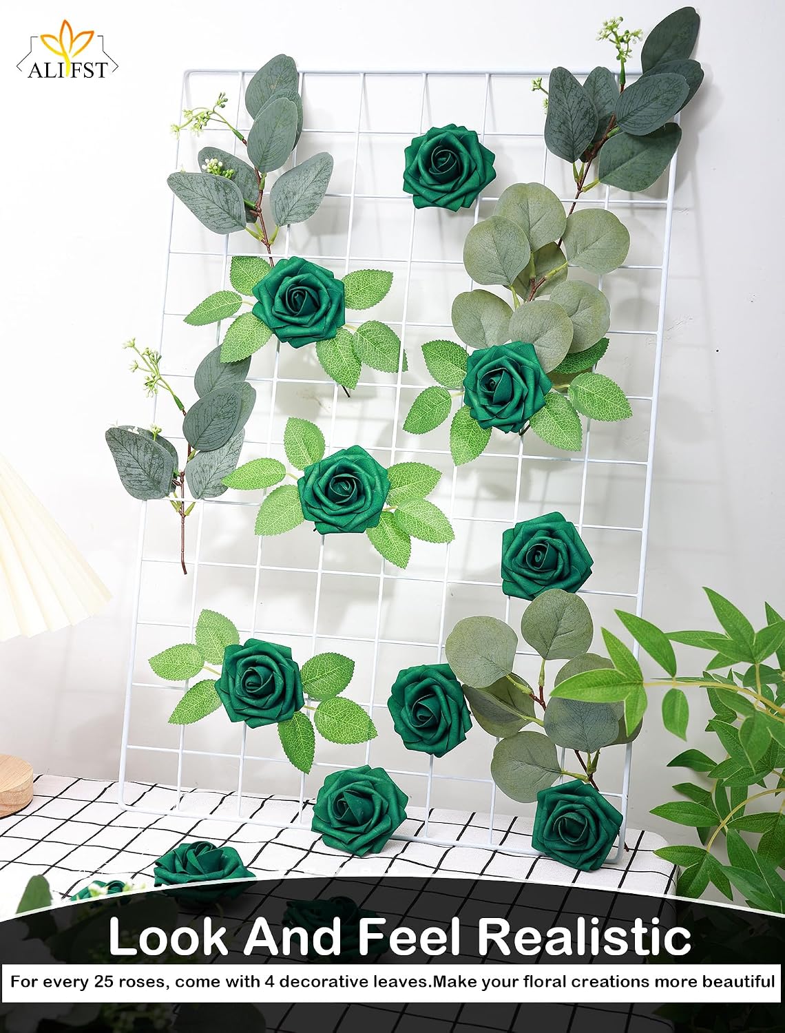 25pcs Artificial Flowers，Real Touch Artificial Foam Roses Decoration DIY for Wedding Bridesmaid Bridal Bouquet Centerpieces Party (25, Army Green)