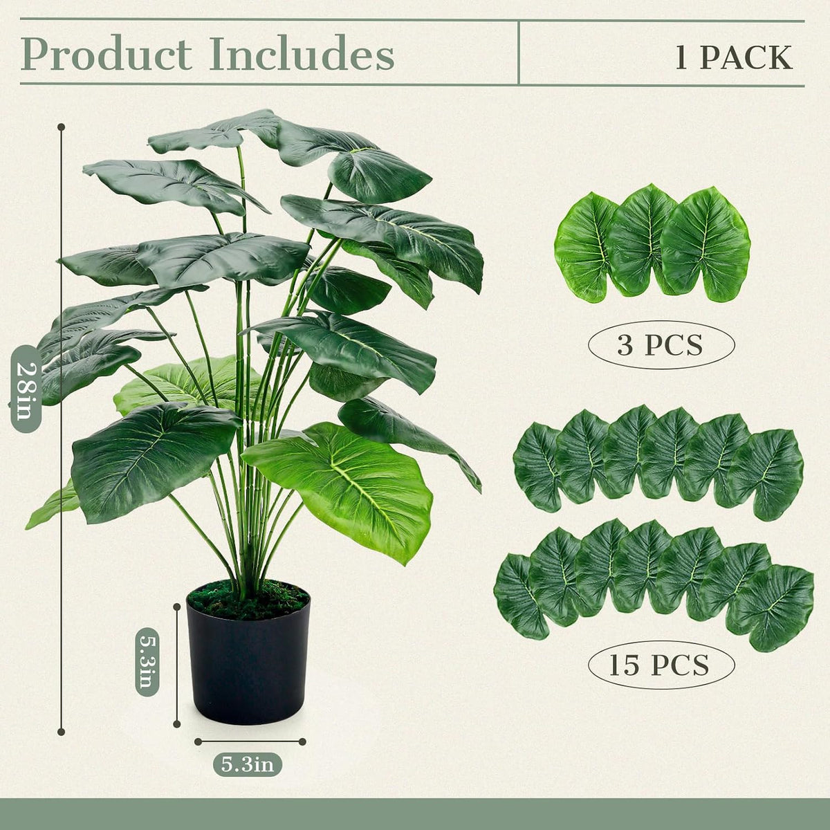 Der Rose 28" Fake Tropical Plants in Black Pot for Bathroom and Home Decor