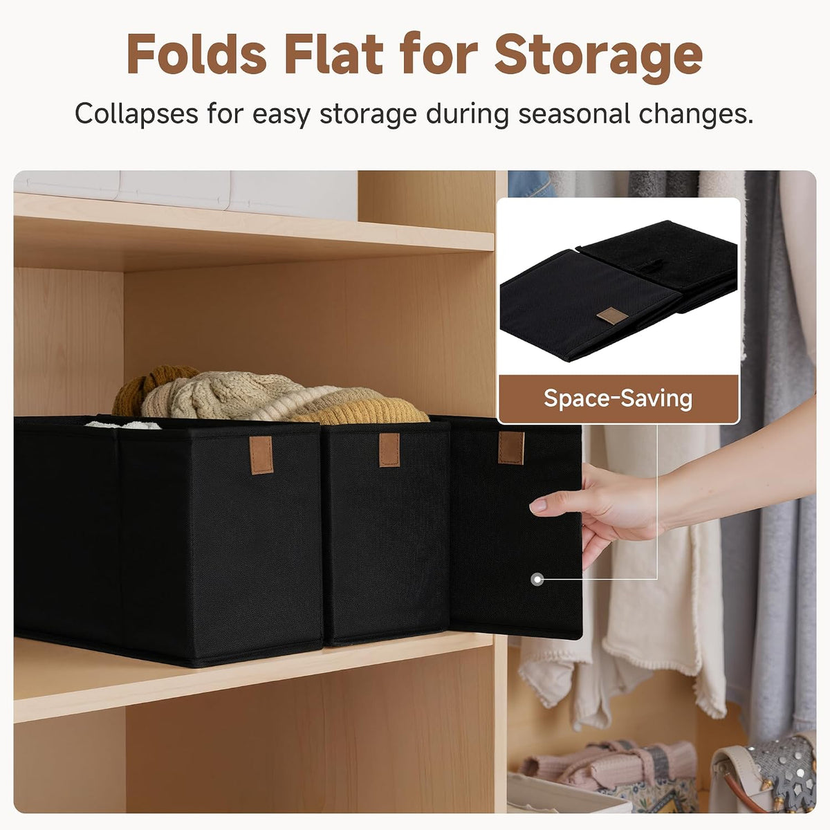 StorageWorks Narrow Closet Baskets, 14¾"L x 6¼"W x 8¼"H, 4-Pack, Black