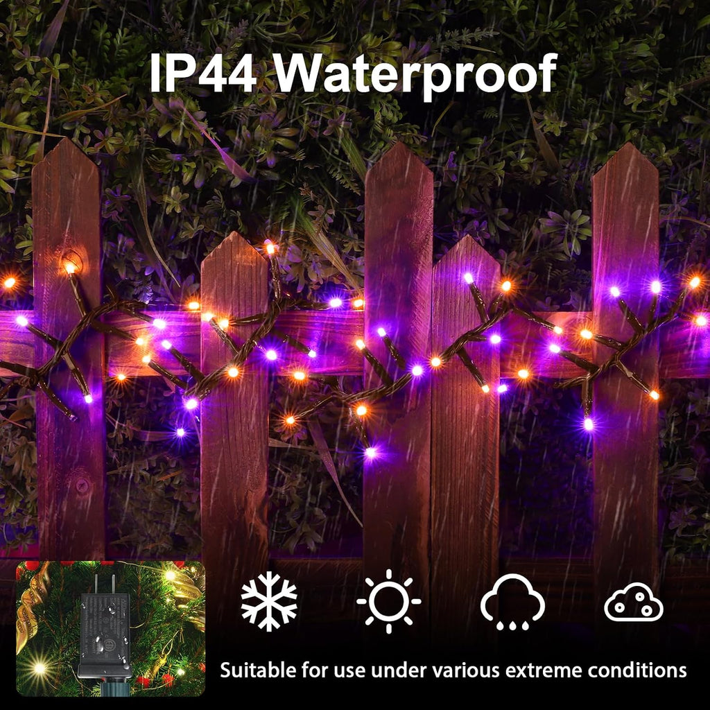 LAMPHOME 500 LED String Lights Outdoor, 16 Modes Plug in Twinkle Fairy Lights for Bedroom, 46ft 500LED Halloween Lights Cluster Lights Outdoor Waterproof-Purple&Orange