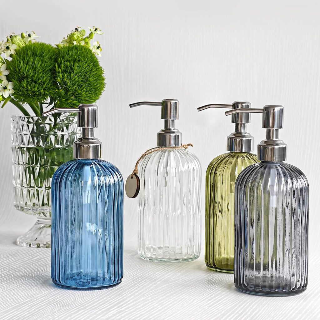 JASAI 18Oz Navy Blue Glass Soap Dispenser for Kitchen & Bathroom