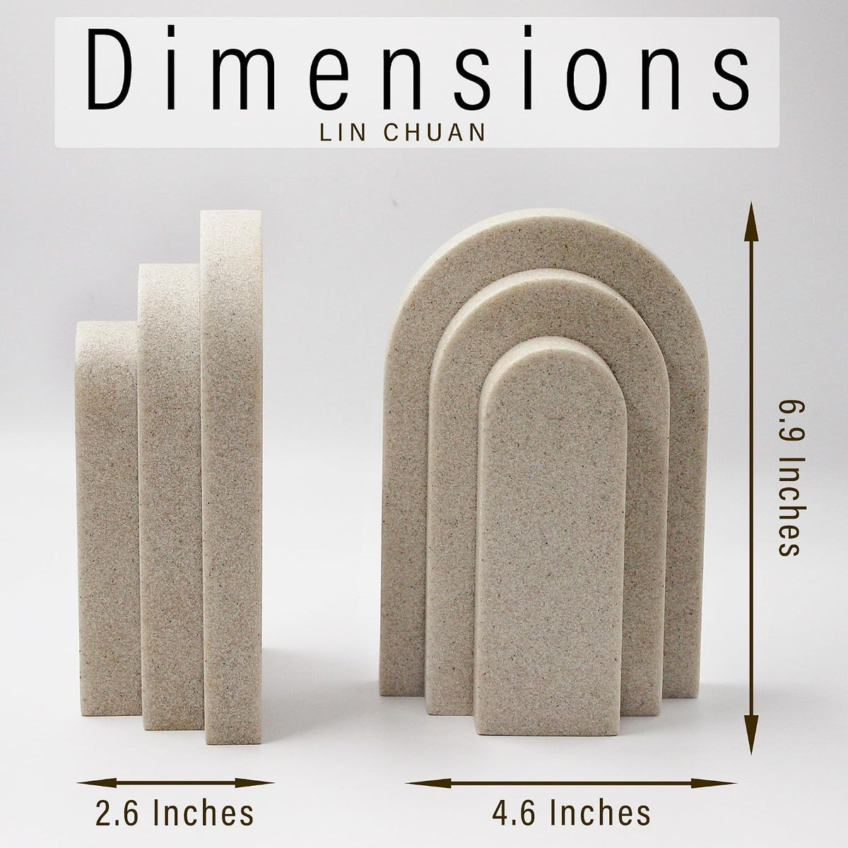LIN CHUAN Heavy Duty Bookends for Shelves, Set of 2, Sandstone Beige