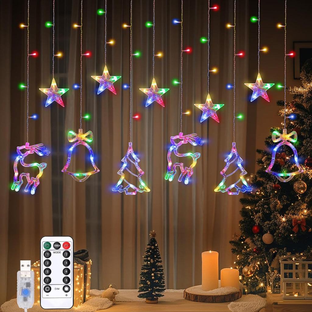 Lewondr 138 LED Christmas Curtain Lights with 6H Timer & 8 Modes