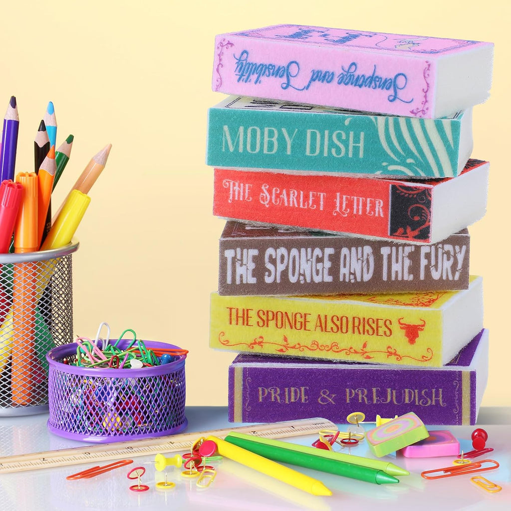 6 Pack Funny Kitchen Sponges Book-Shaped Non-Scratch Scrub