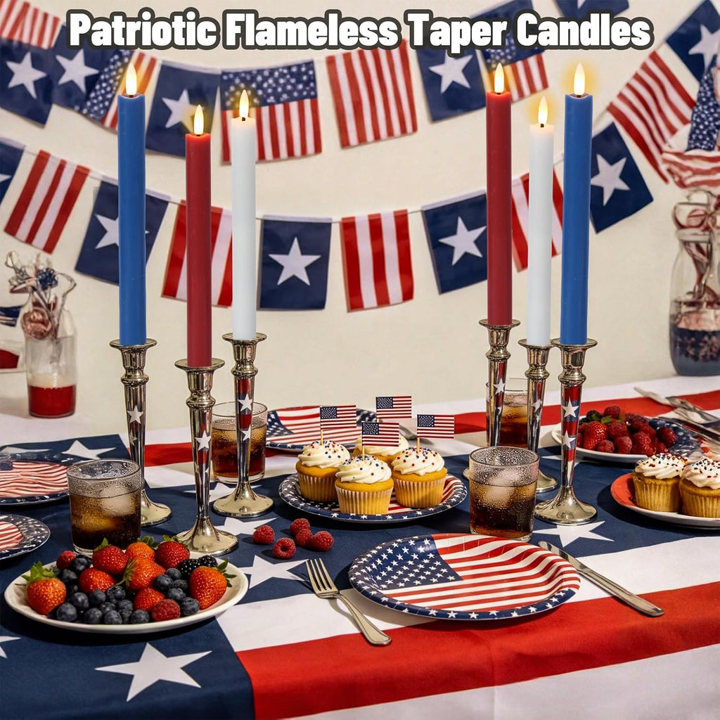 Wondise Patriotic Candles Flameless Taper Candles with Remote & Timer
