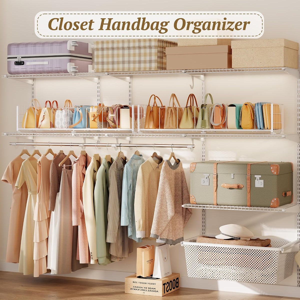 Purse Organizer for Closet,Adjustable Handbag Organizer with Shelf Dividers