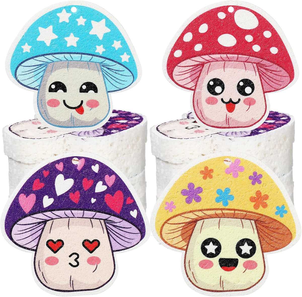 Newtay 8 Pack Compressed Dish Sponges Non-Scratch Reusable Cute,Mushroom