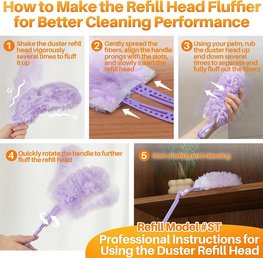 JOYMOOP Scented Telescopic Duster kit, 3FT Extendable Handle (Purple) + 24 Purple Refills for Swiffer Feather Duster,Easy Cleaning for Ceilings, Ceiling Fans, Blinds, Vents & Shelves