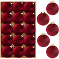 15 Pcs 3.15" Velvet Christmas Ornaments Balls, Xmas Tree Decor-Wine Red
