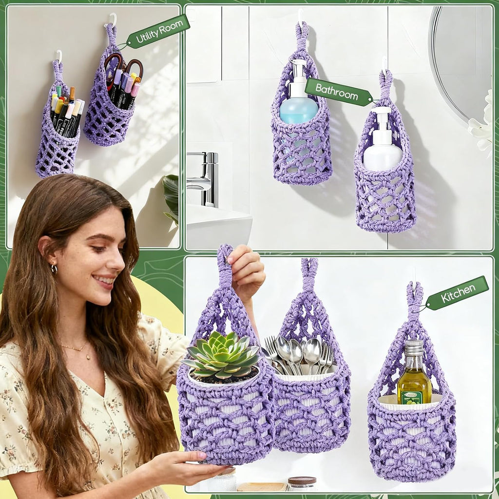 Macrame Wall Plant Hanger, Small Hanging Planter Basket Holder, Wall Planters for Indoor Plants, for Up to 4 Inch Pot (Purple, 4-Inch)