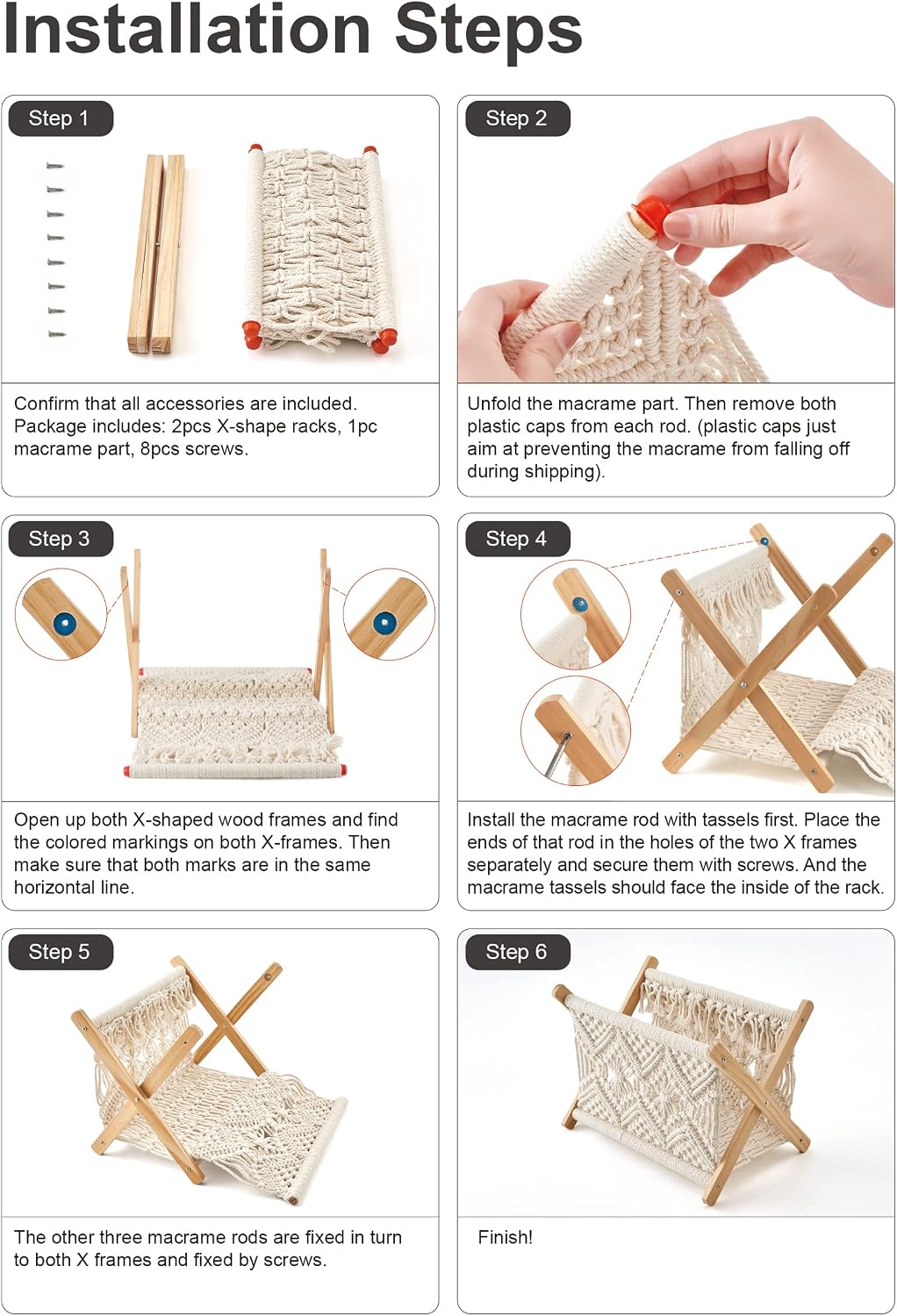 Mkono Macrame Magazine Holder, Boho Woven Book Rack Basket, 11.2"L x 7.5"W