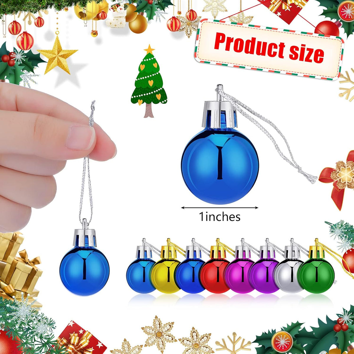 Sumind 80 Pcs Mini Christmas Ball Ornaments 1 Inch Glitter Smooth Ball