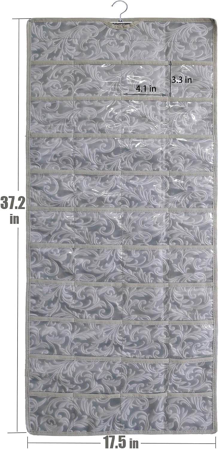 BB Brotrade Hanging Jewelry Organizer,Double Sided Jewelry Storage Organizer with Embossed Pattern,80 Clear PVC Pockets Organizer for Holding Jewelries (Grey)