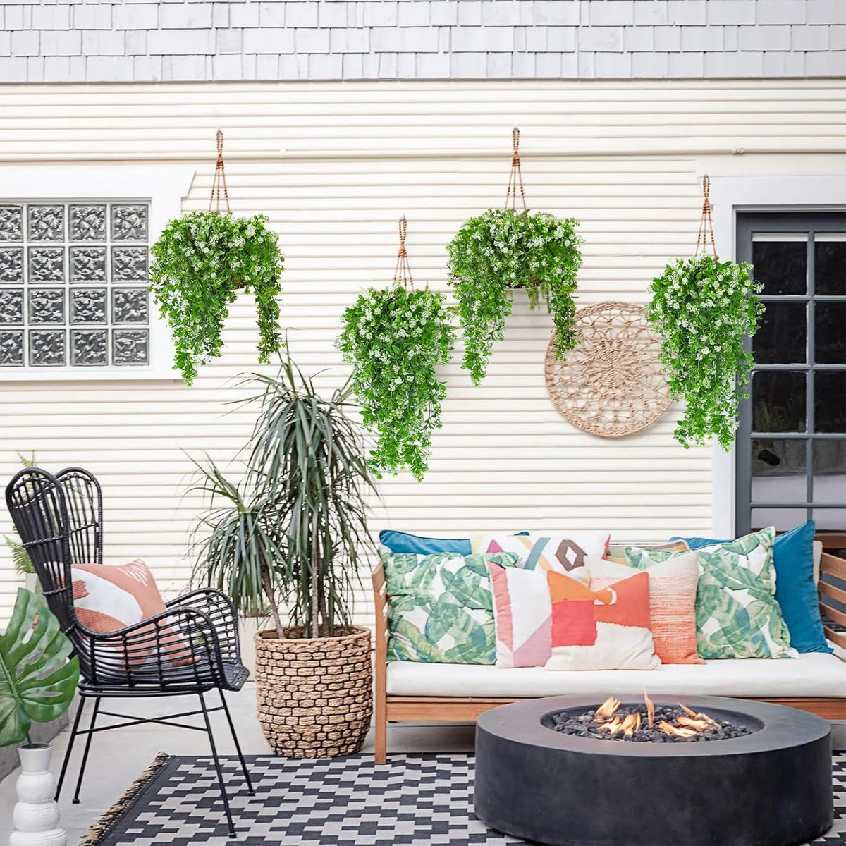 SJL Artificial Hanging Plants Fake Vine Faux Greenery Outdoor Decor 3Pcs