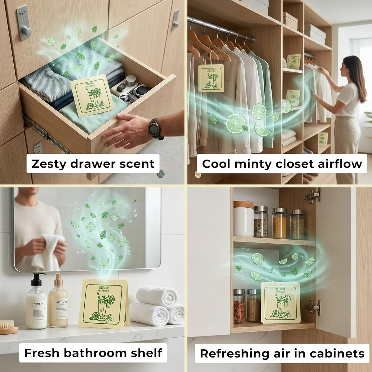 Mint Scented Drawer & Closet Air Freshener Sachet–Pack of 3–Long-Lasting Hanging Sachet Bag, Scent Diffuser, Odor Eliminator, Wardrobes, Dressers & Linen Closets–Home Fragrance Gift for Housewarming