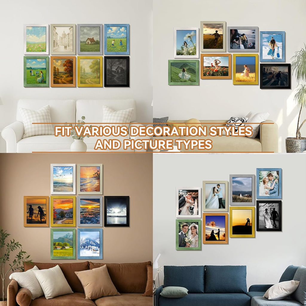 RoseEmber 8x10 Picture Frames Set of 8, Wall Gallery Photo Frames, High-Definition Real Glass, for Tabletop or Wall Hanging