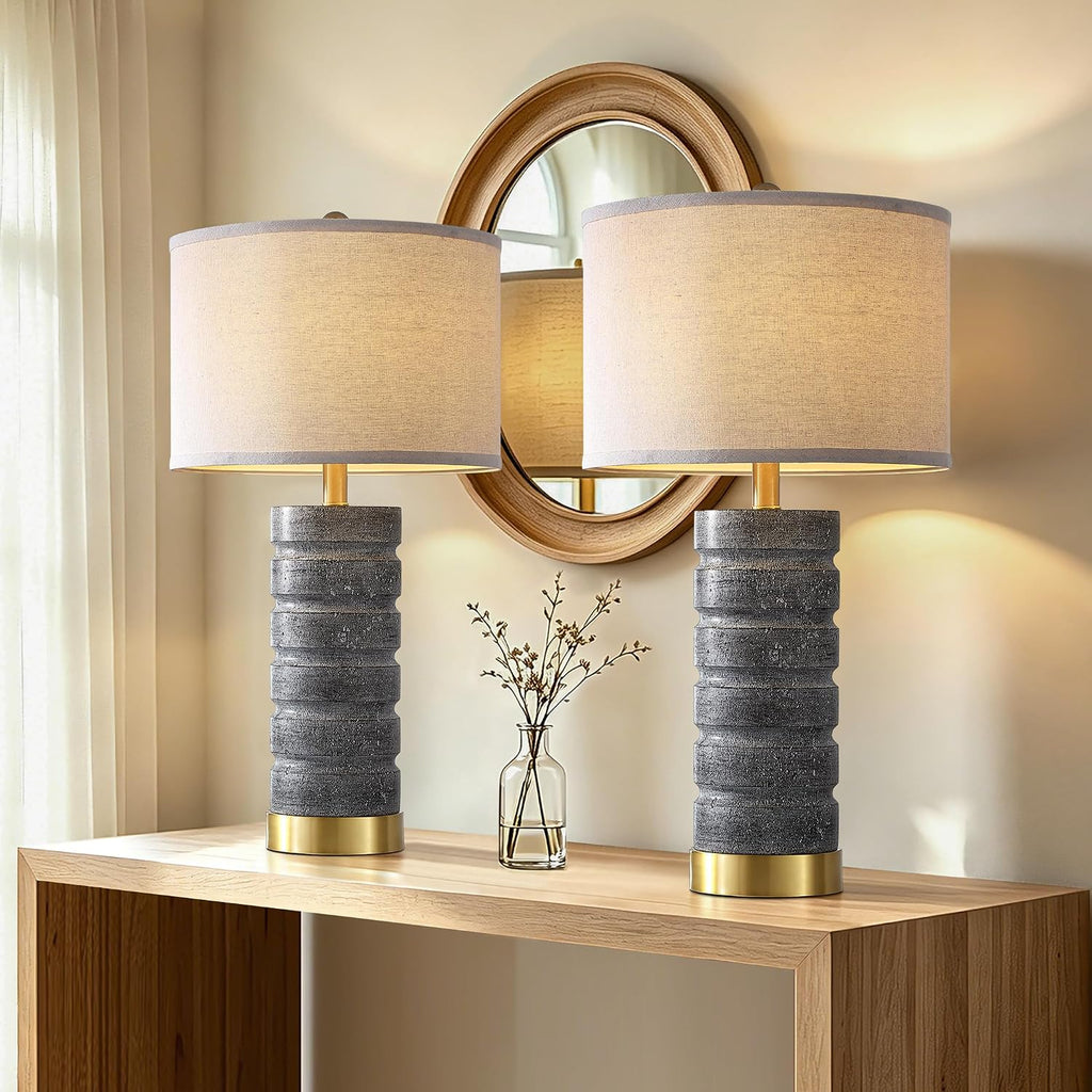 AIEAMPDO 26" Travertine Resin Table Lamps for Bedroom Set of 2, Gray