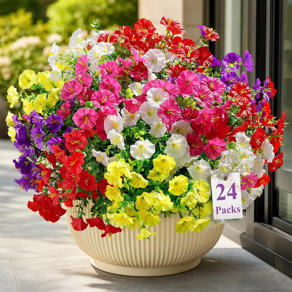 Alupssuc 24 Bundles Artificial Petunia Flowers UV Resistant for Outdoor