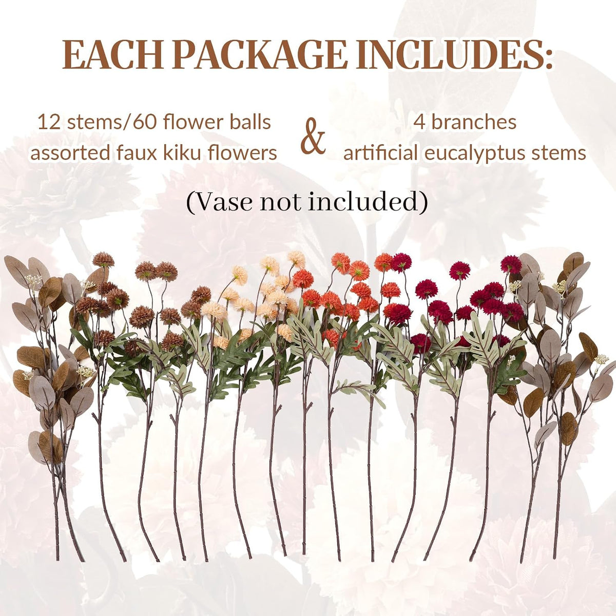 Alupssuc 16 PCS Silk Mums Artificial Fall Flowers with Eucalyptus for Vase