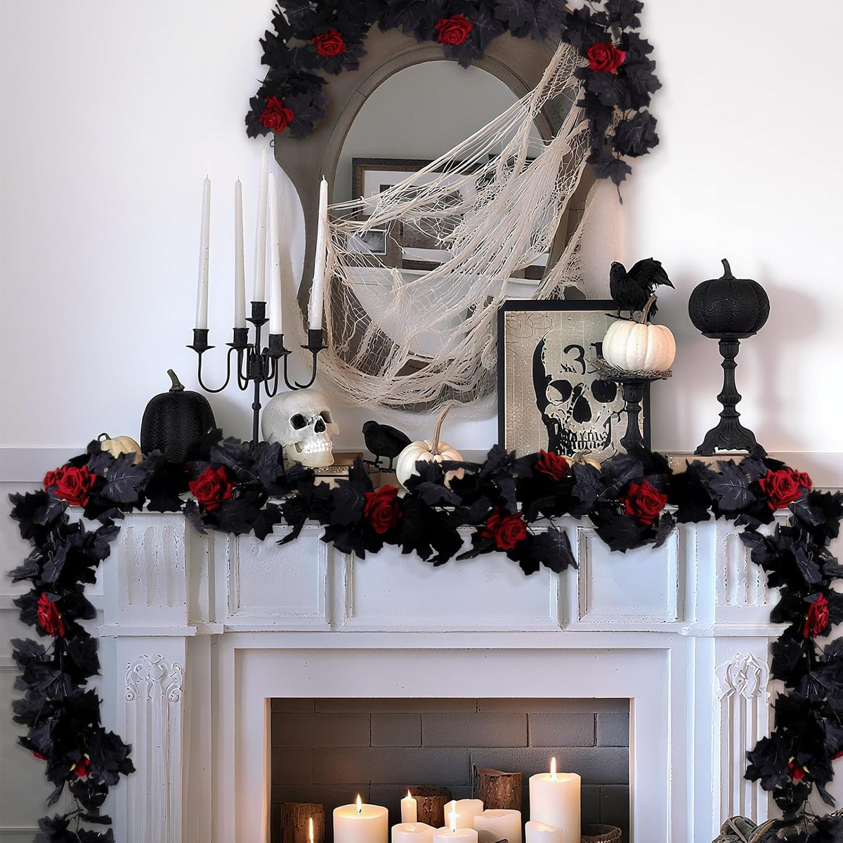 SJL Artificial Flowers Garland Black Maple Leaf Garland Fake Hanging Flower