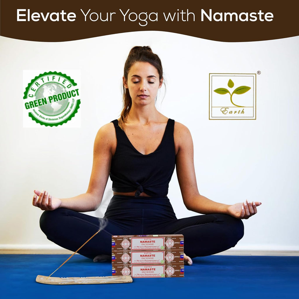 Satya Namaste Incense Sticks, Satya Bng (Bangalore) Insenses 15gmx12 Pack with Raajsee Incense Holder Bundle, Satya Nagchampa Natural Incense