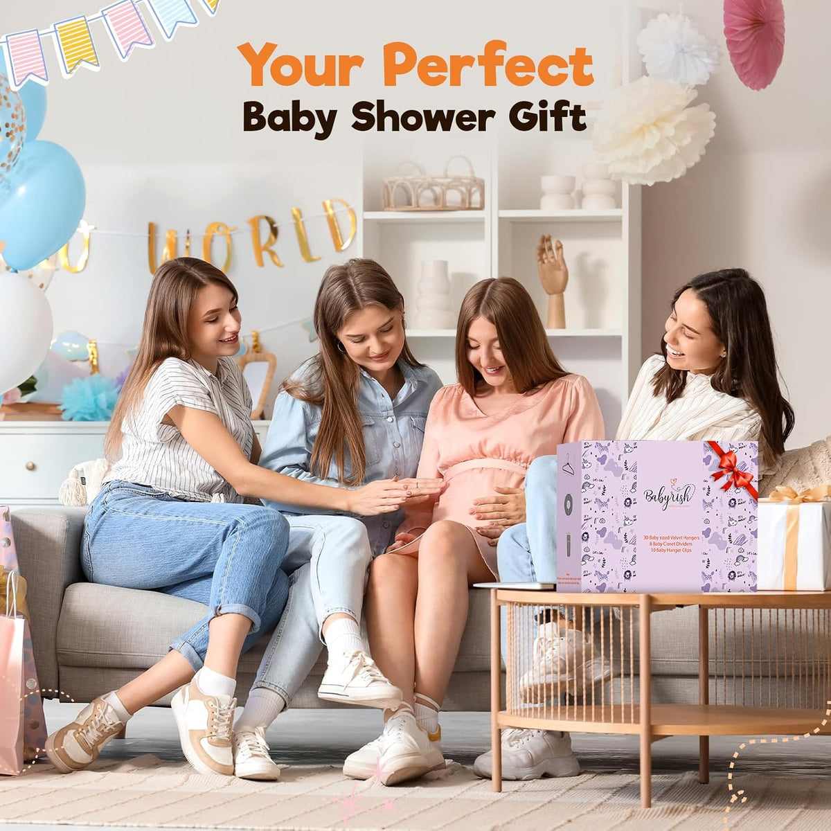 Babyrish Velvet Baby Hangers with Clips (30 Pack) | 11” Ultra-Slim Baby Clothes Hangers | Non-Slip Felt | Space-Saving Nursery & Infant Closet Organizer | Beige