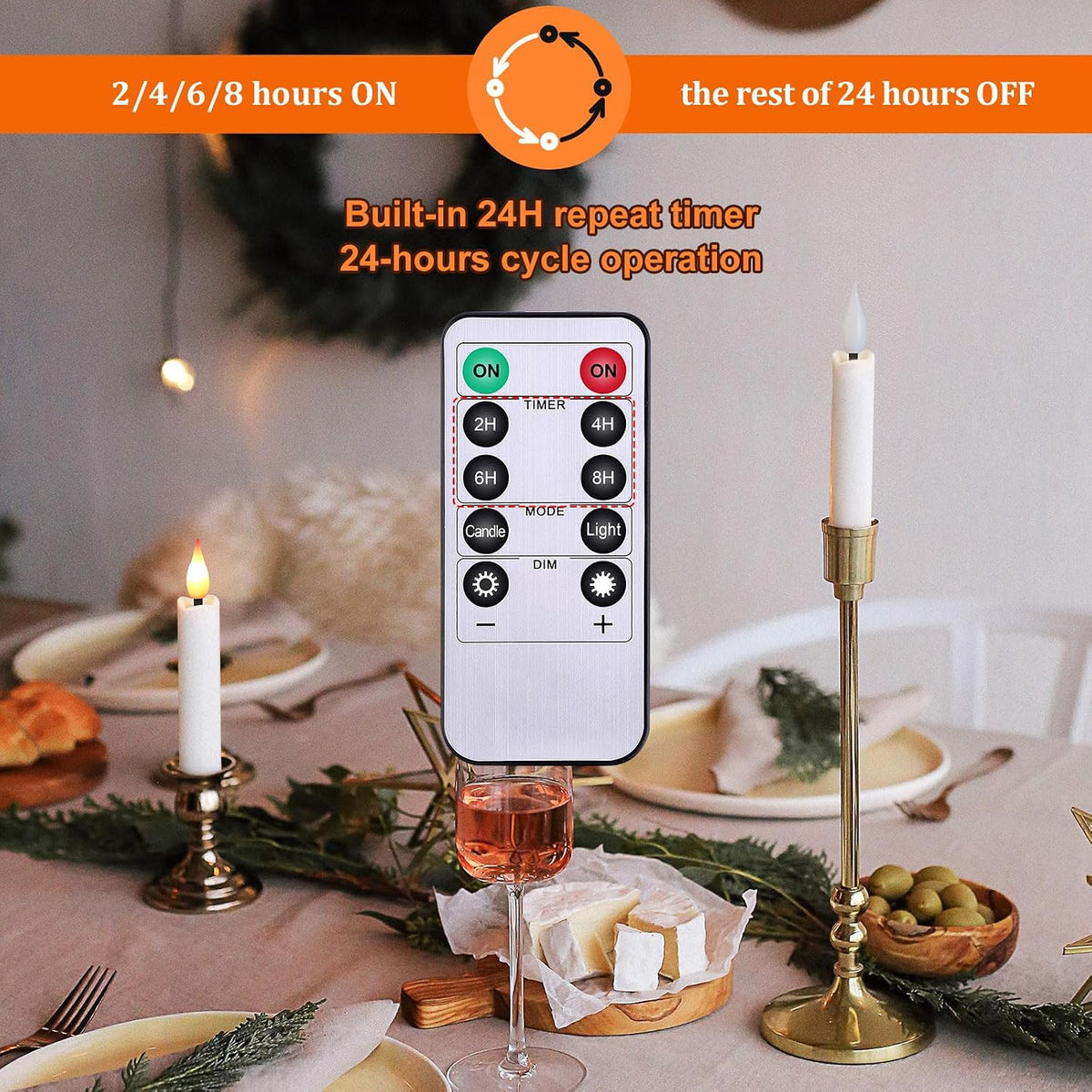 IMAGE 3.8 Inch Flameless Taper Candles with Remote, 12 Pack Battery Operated Clip On Candles for Christmas Tree, Warm White LED Candles with 3D Flickering Wick and Timer