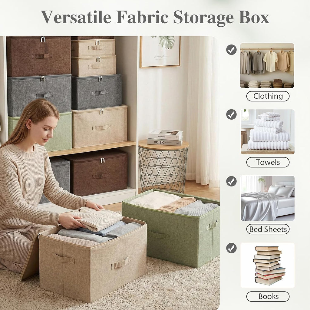 ANMINY Fabric Storage Bins with Zipper Lids, 20"x15"x12", Gray, 3 PCS