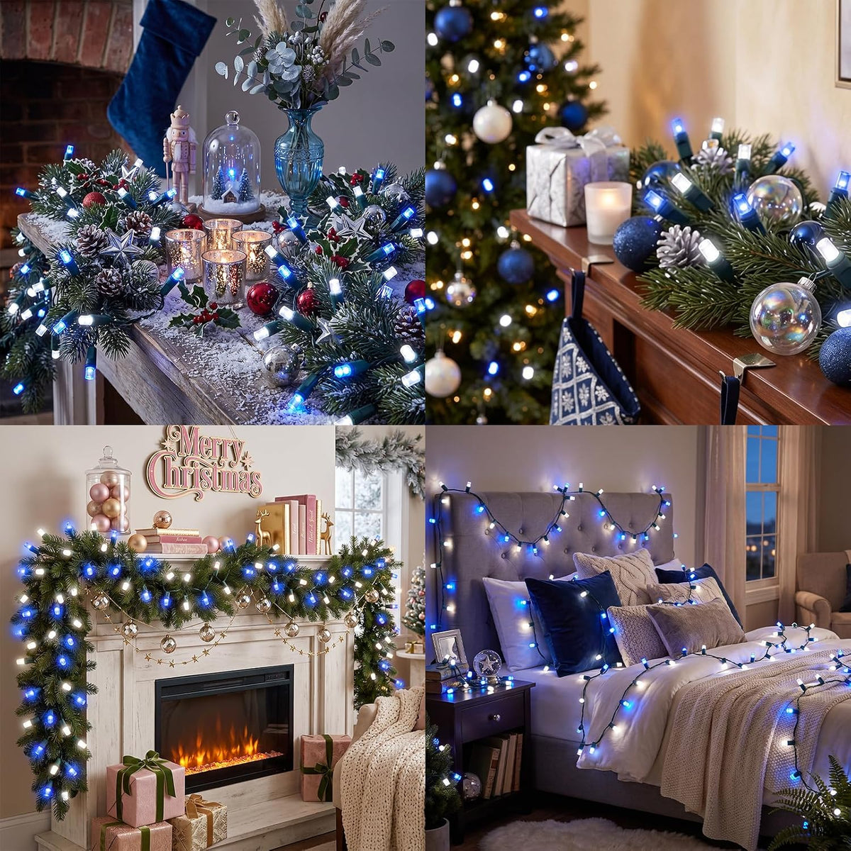 LAMPHOME Blue White Christmas String Lights, 25FT 50LED Commercial Extendable Mini Fairy Lights Plug in for Christmas Tree, Xmas Garland, Wedding, Halloween, Indoor Outdoor Patio Garden Home Decor