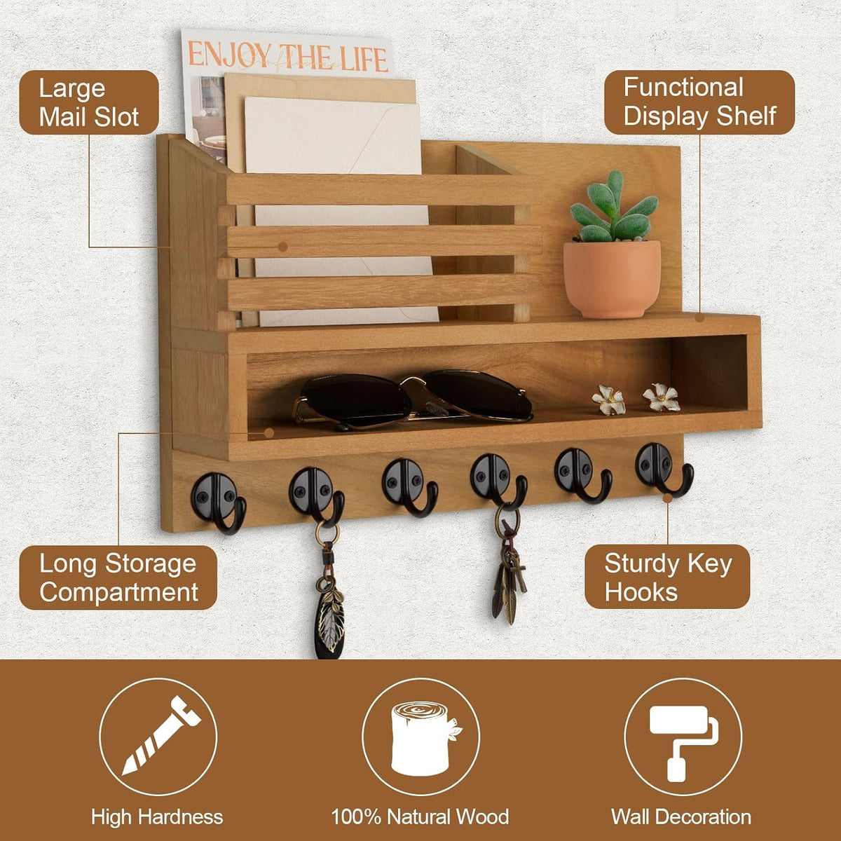 Key and Mail Holder Wall Mount, Key Holder with Long Storage Box