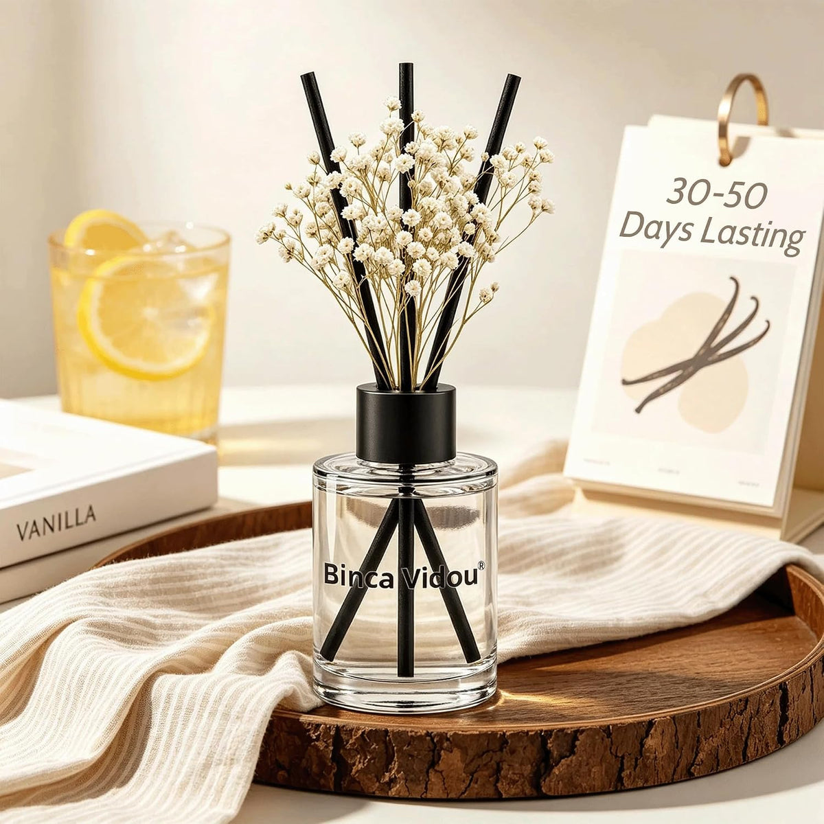 Reed Diffuser, Binca Vidou Vanilla Scent Oil Diffusers Set for Home 3.38oz