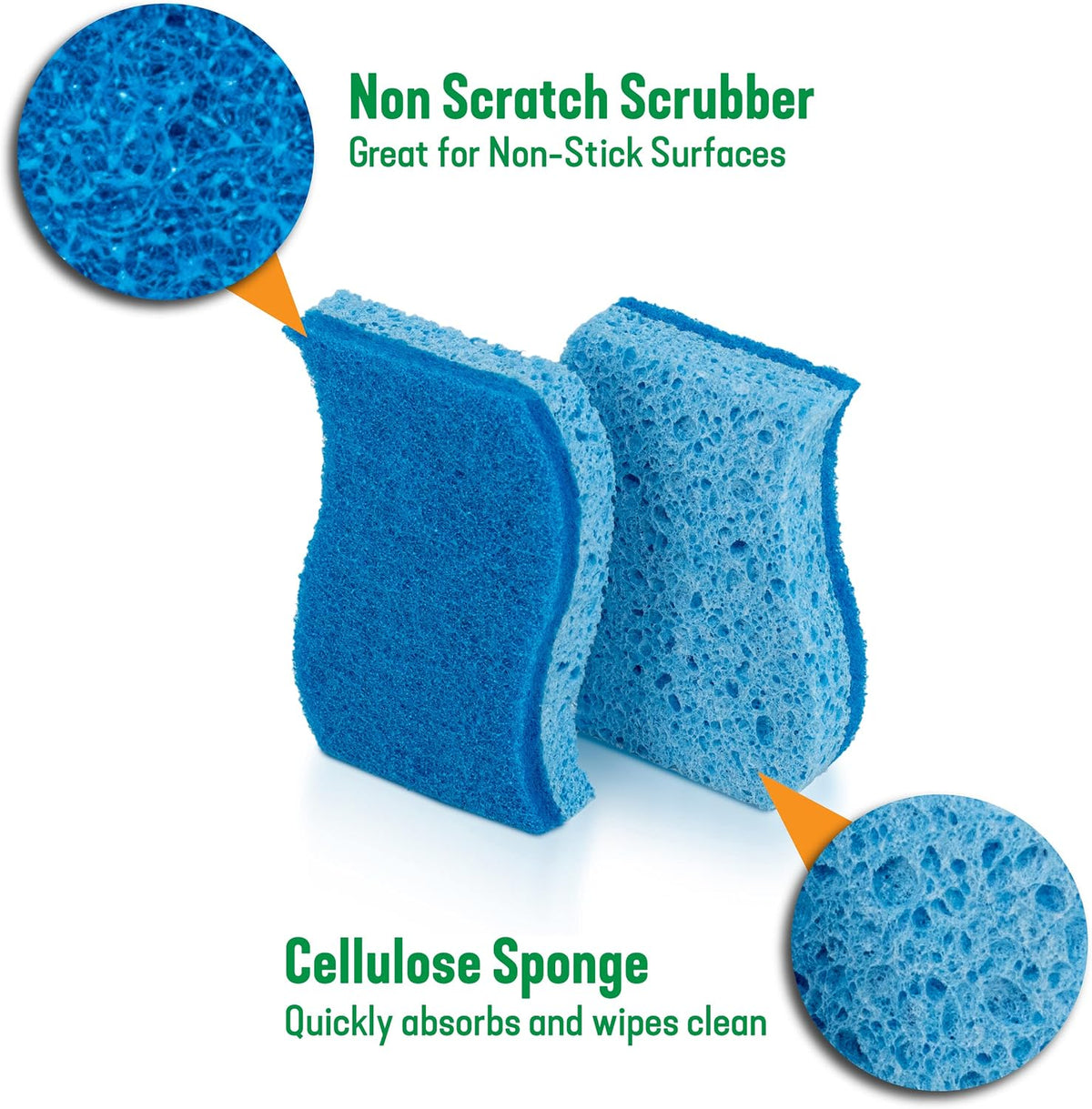 Pine-Sol Non Scratch Scrub Sponges - Double Sided Dish Scrubber Safe for Nonstick Cookware - Kitchen Essentials for Dishwashing and Cleaning, 4 Pack, Blue