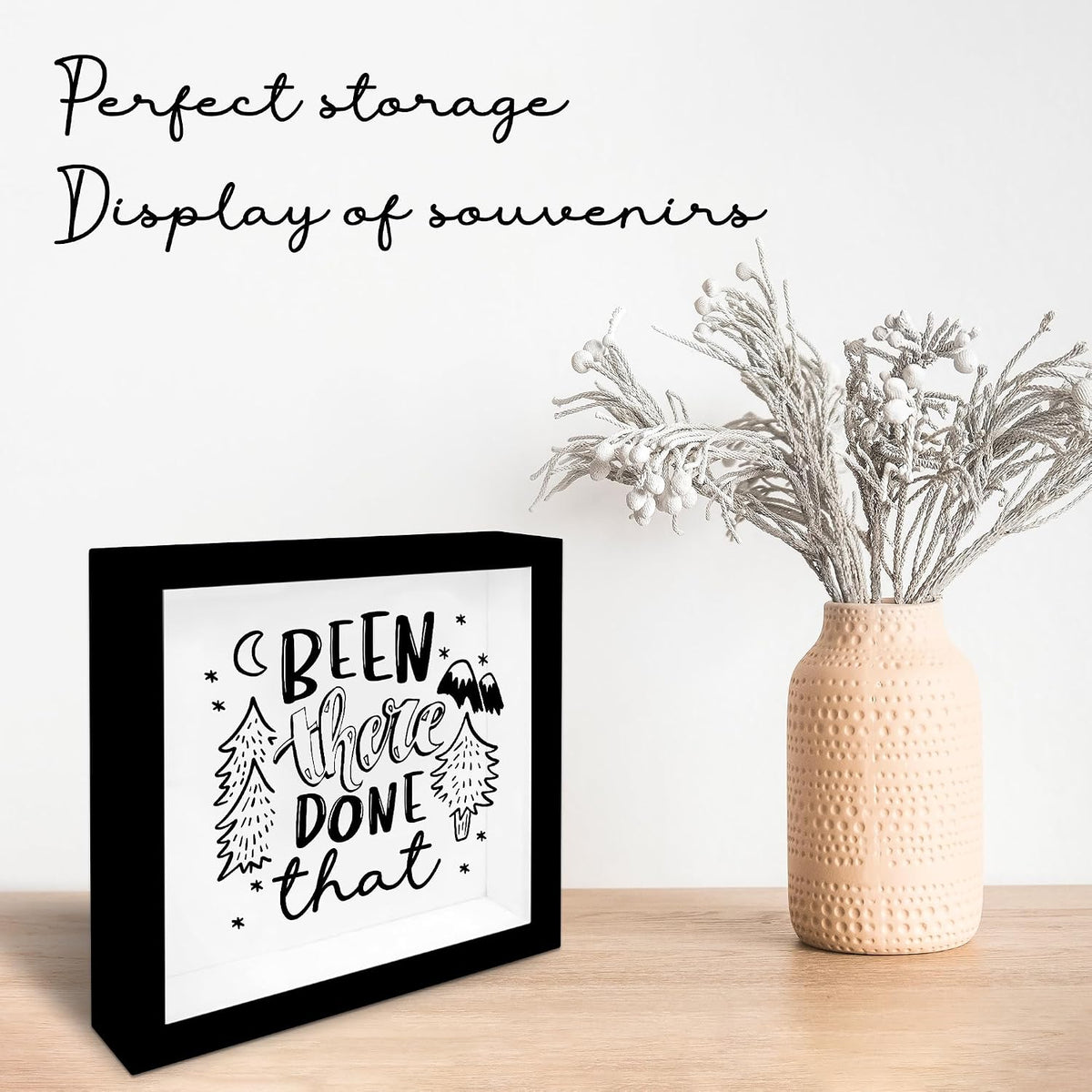 8" x 8" Black Travel Shadow Box Frame - Been There Done That - Travel Wooden Display Memory Saver with Slot for Tickets, Keepsake - Gifts & Decorations for Family & Friends - A10