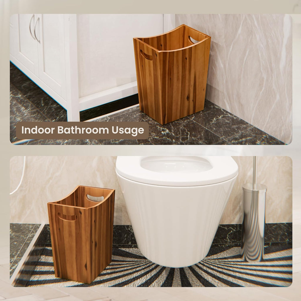 Tidita 2 Gallon Acacia Wooden Wastebasket, Non-Slip Trash Can, Open Top