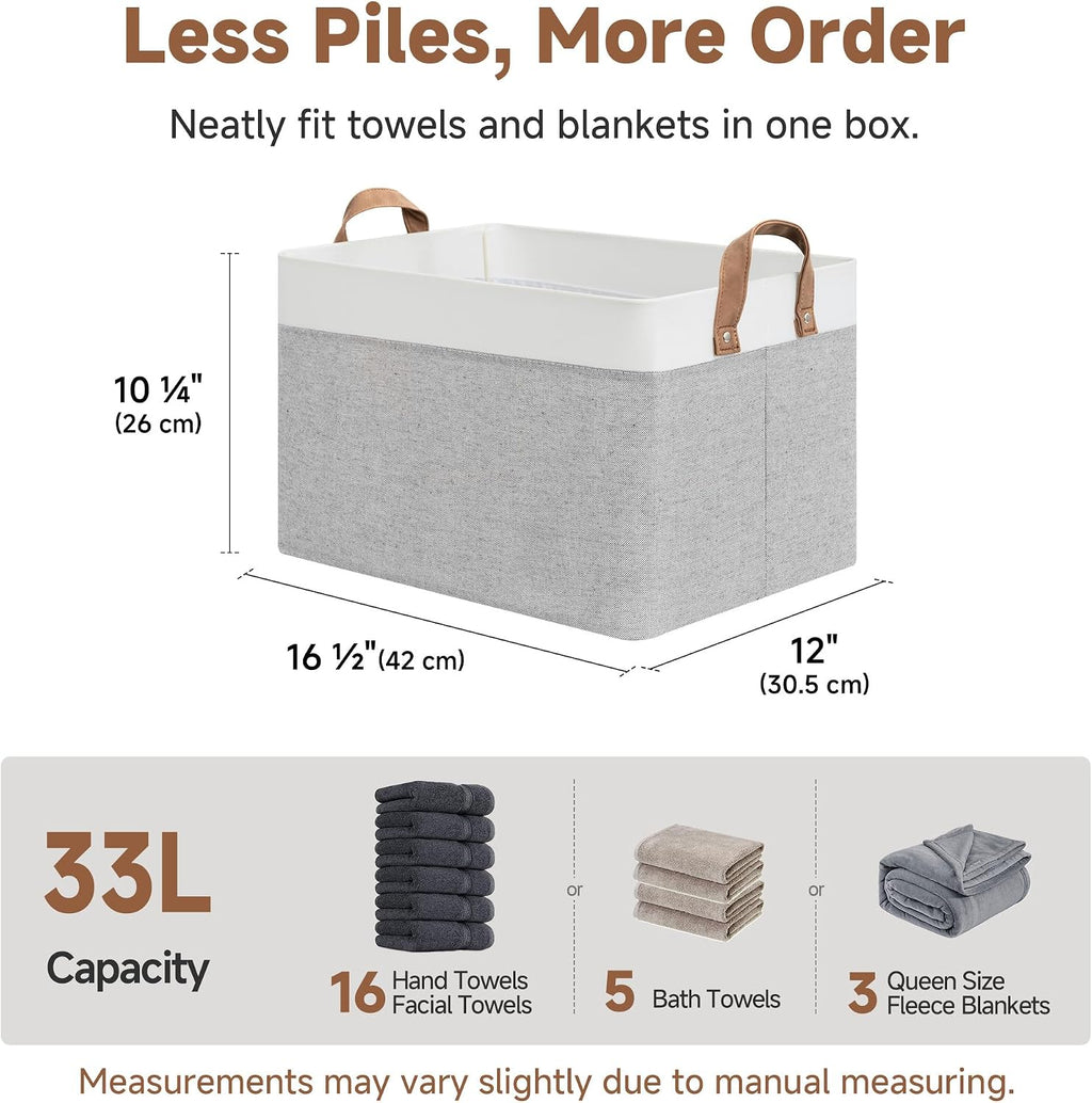 StorageWorks Fabric Storage Bin, Closet Bins, Gray & White, Large, 2-Pack